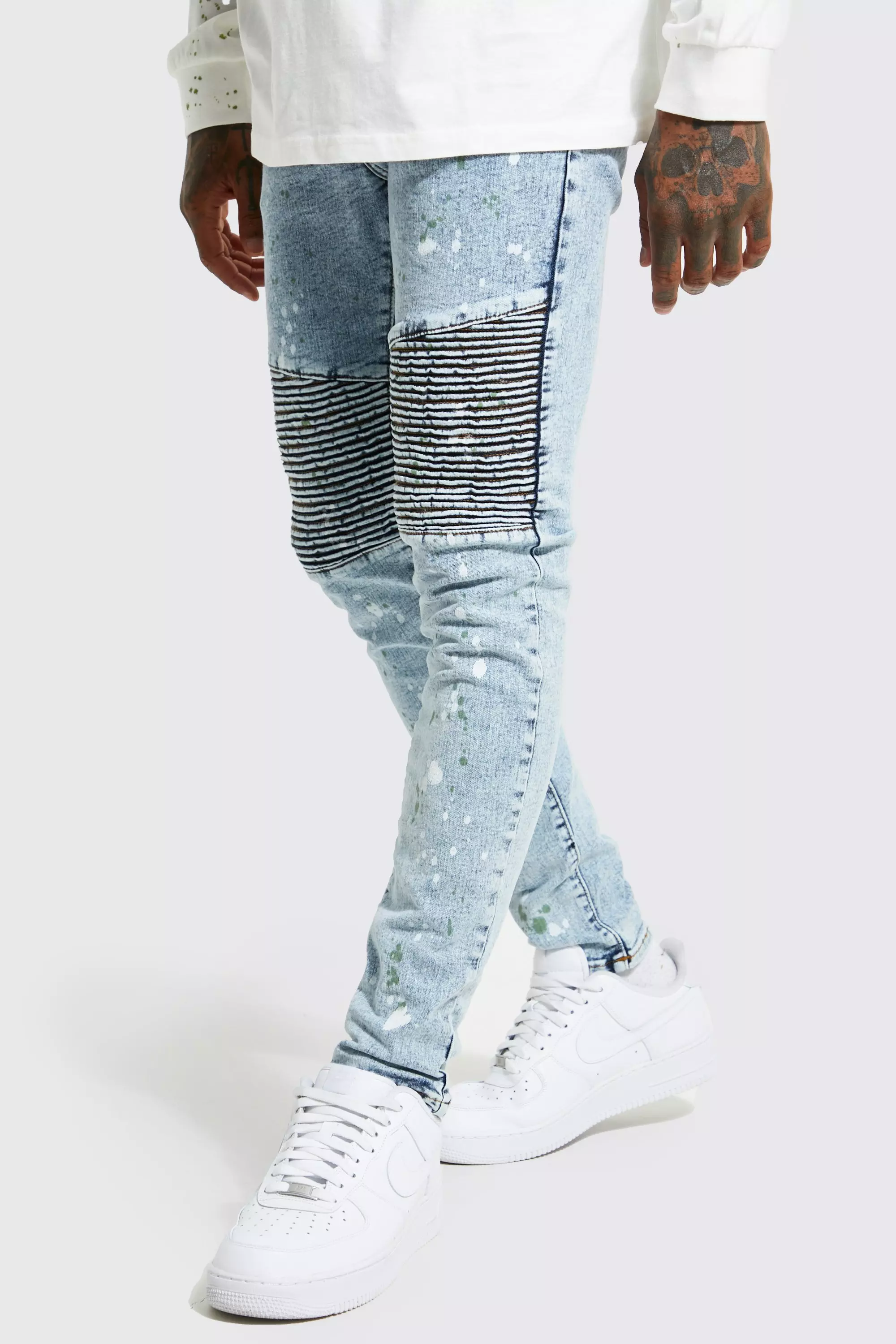 Biker jeans paint splatter sale